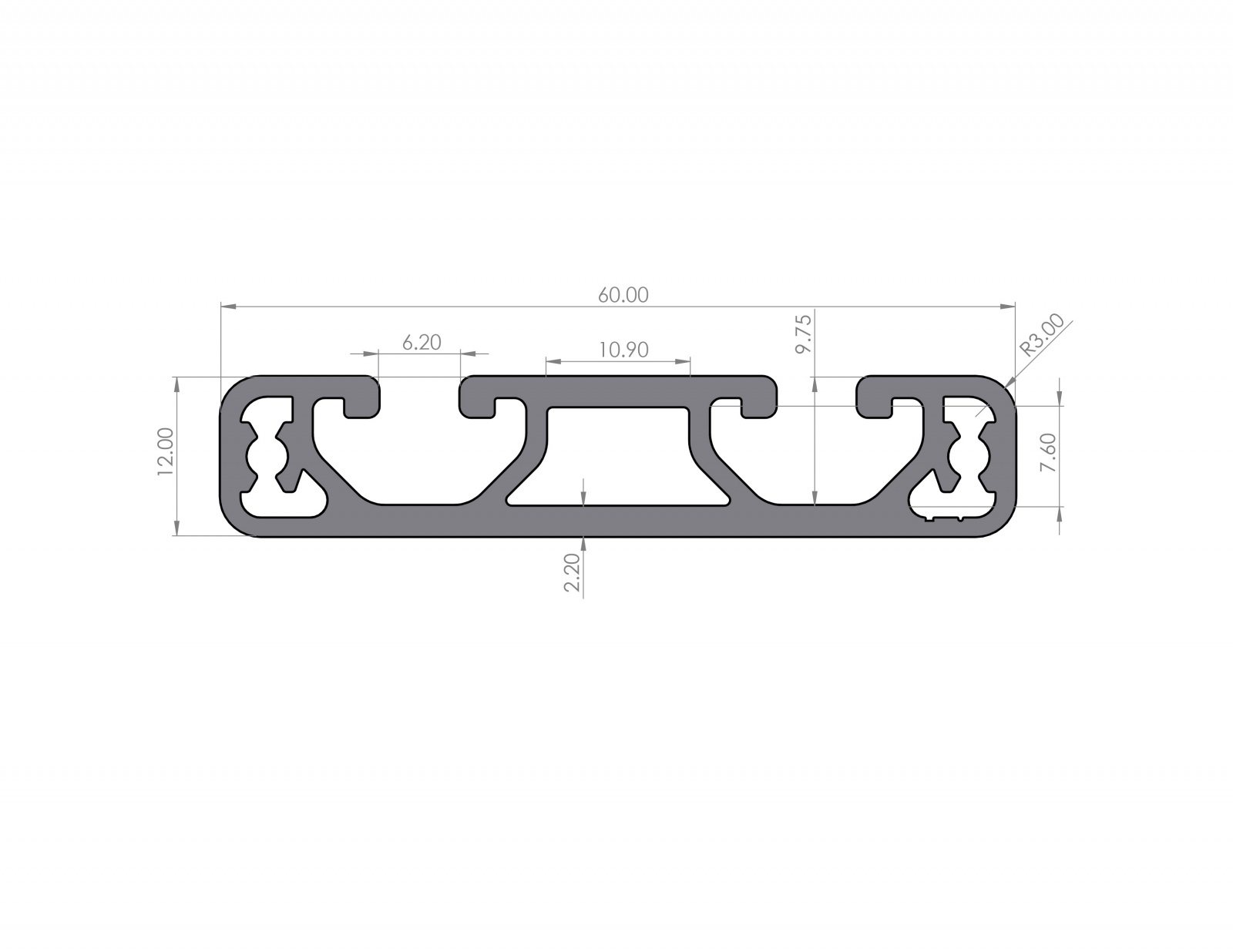 Aluminiumprofil 12x60 Nut 6 I-Typ Leicht Schwarz